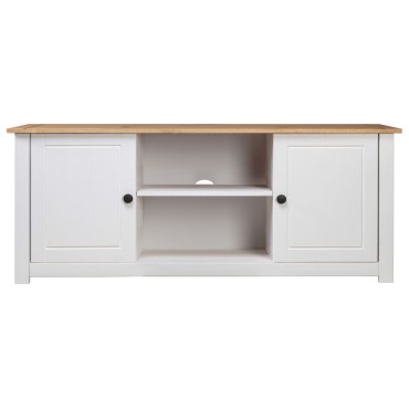 vidaXL Έπιπλο TV Λευκό 120x40x50cm Μασίφ Ξύλο Πεύκου Σειρά Panama