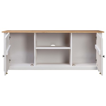 vidaXL Έπιπλο TV Λευκό 120x40x50cm Μασίφ Ξύλο Πεύκου Σειρά Panama