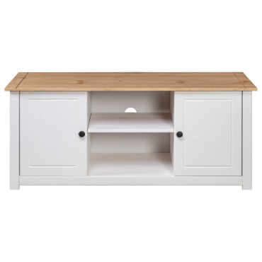 vidaXL Έπιπλο TV Λευκό 120x40x50cm Μασίφ Ξύλο Πεύκου Σειρά Panama