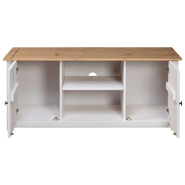 vidaXL Έπιπλο TV Λευκό 120x40x50cm Μασίφ Ξύλο Πεύκου Σειρά Panama