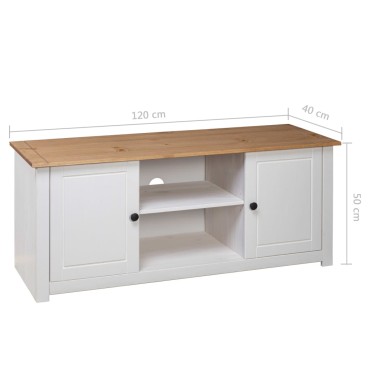 vidaXL Έπιπλο TV Λευκό 120x40x50cm Μασίφ Ξύλο Πεύκου Σειρά Panama