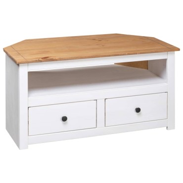 vidaXL Έπιπλο TV Λευκό 93x49x49cm Μασίφ Ξύλο Πεύκου Σειρά Panama