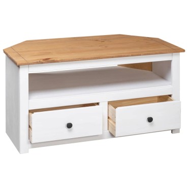 vidaXL Έπιπλο TV Λευκό 93x49x49cm Μασίφ Ξύλο Πεύκου Σειρά Panama