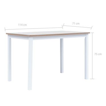 vidaXL Τραπεζαρία Λευκή/Καφέ 114x71x75cm Μασίφ Ξύλο Καουτσουκόδεντρου 1 τεμ.
