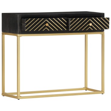 vidaXL Τραπέζι Κονσόλα Μαύρο / Χρυσό 90x30x75cm Μασίφ Ξύλο Μάνγκο 1 τεμ.