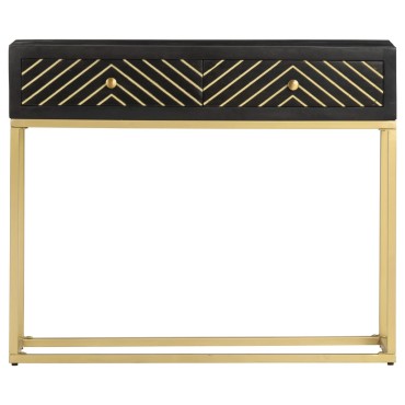 vidaXL Τραπέζι Κονσόλα Μαύρο / Χρυσό 90x30x75cm Μασίφ Ξύλο Μάνγκο 1 τεμ.