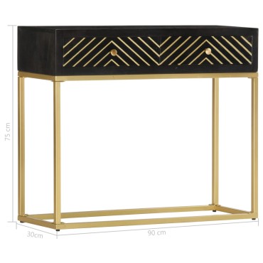 vidaXL Τραπέζι Κονσόλα Μαύρο / Χρυσό 90x30x75cm Μασίφ Ξύλο Μάνγκο 1 τεμ.