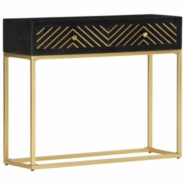 vidaXL Τραπέζι Κονσόλα Μαύρο / Χρυσό 90x30x75cm Μασίφ Ξύλο Μάνγκο 1 τεμ.
