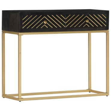 vidaXL Τραπέζι Κονσόλα Μαύρο / Χρυσό 90x30x75cm Μασίφ Ξύλο Μάνγκο 1 τεμ.