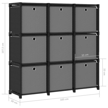 vidaXL Ραφιέρα με 9 Κύβους & Κουτιά Μαύρη 103x30x107,5cm Υφασμάτινη 1 τεμ.