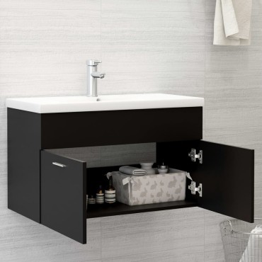 vidaXL Ντουλάπι Νιπτήρα Μαύρο 80x38,5x46cm από Επεξ. Ξύλο 1 τεμ.