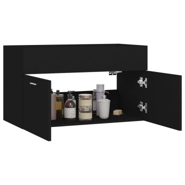 vidaXL Ντουλάπι Νιπτήρα Μαύρο 80x38,5x46cm από Επεξ. Ξύλο 1 τεμ.