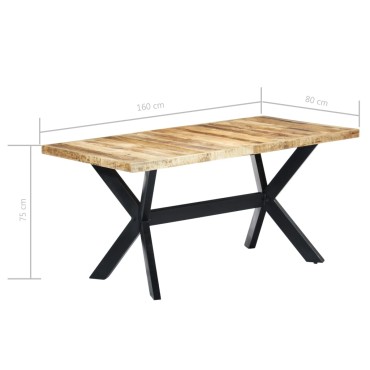vidaXL Τραπεζαρία 160x80x75cm από Μασίφ Ακατέργαστο Ξύλο Μάνγκο 1 τεμ.
