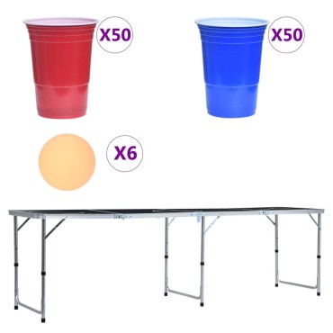 vidaXL Τραπέζι Beer Pong Πτυσσόμενο με Ποτήρια και Μπάλες 240 εκ.