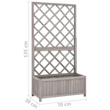 vidaXL Γλάστρα Κήπου με Καφασωτό Γκρι 70x30x135 εκ. Μασίφ Ξύλο Ελάτης