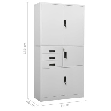 vidaXL Ντουλάπα Γραφείου Ανοιχτό Γκρι 90x40x180cm Ατσάλινη 1 τεμ.