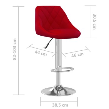 vidaXL Σκαμπό Μπαρ 2 τεμ. Μπορντό Βελούδινα 46x44x(82-103)cm