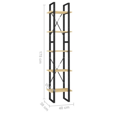 vidaXL Βιβλιοθήκη με 5 Ράφια 40x30x175cm από Ξύλο Πεύκου 1 τεμ.