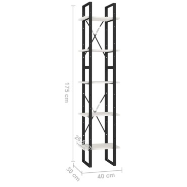 vidaXL Βιβλιοθήκη με 5 Ράφια Λευκή 40x30x175cm από Ξύλο Πεύκου 1 τεμ.