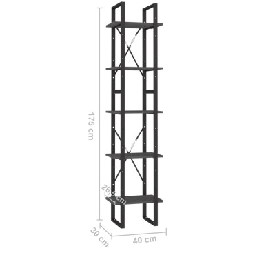 vidaXL Βιβλιοθήκη με 5 Ράφια Γκρι 40x30x175cm από Ξύλο Πεύκου 1 τεμ.