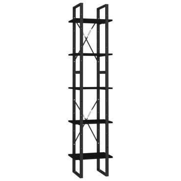 vidaXL Βιβλιοθήκη με 5 Ράφια Μαύρη 40x30x175cm από Ξύλο Πεύκου 1 τεμ.