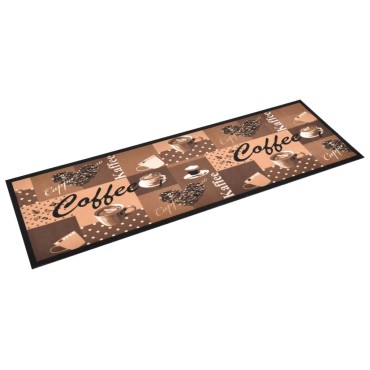 vidaXL Πατάκι Κουζίνας Σχέδιο Coffee Καφέ Πλενόμενο 60 x 300 εκ.