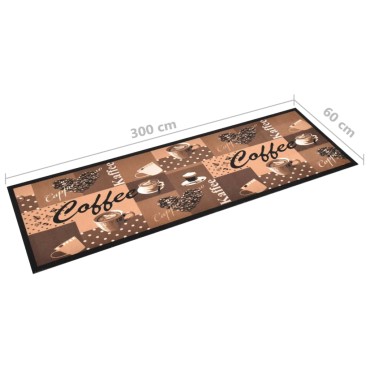vidaXL Πατάκι Κουζίνας Σχέδιο Coffee Καφέ Πλενόμενο 60 x 300 εκ.