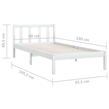 vidaXL Πλαίσιο Κρεβατιού Λευκό 90x190cm Μασίφ Ξύλο Πεύκου Single 1 τεμ. - Μονό
