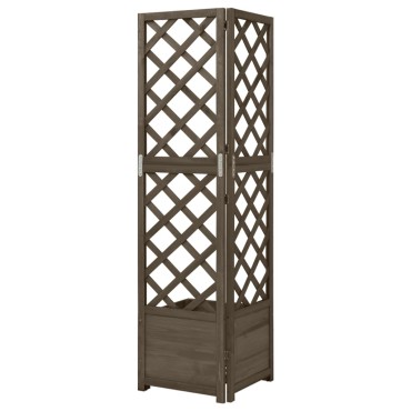 vidaXL Γλάστρα Γωνιακή με Καφασωτό Γκρι 40 x 40 x 150 εκ. Ξύλο Ελάτης