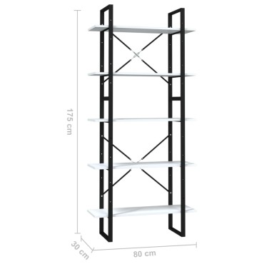 vidaXL Βιβλιοθήκη με 5 Ράφια Λευκή 80x30x175cm από Επεξ. Ξύλο 1 τεμ.