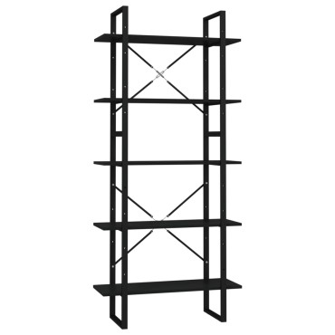 vidaXL Βιβλιοθήκη με 5 Ράφια Μαύρη 80x30x175cm από Επεξ. Ξύλο 1 τεμ.