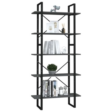 vidaXL Βιβλιοθήκη με 5 Ράφια Γκρι 80x30x175cm από Επεξ. Ξύλο 1 τεμ.