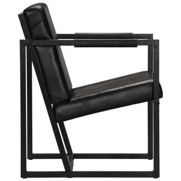 vidaXL Πολυθρόνα Μαύρη από Γνήσιο Δέρμα 55x62x75cm 1 τεμ.