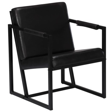 vidaXL Πολυθρόνα Μαύρη από Γνήσιο Δέρμα 55x62x75cm 1 τεμ.
