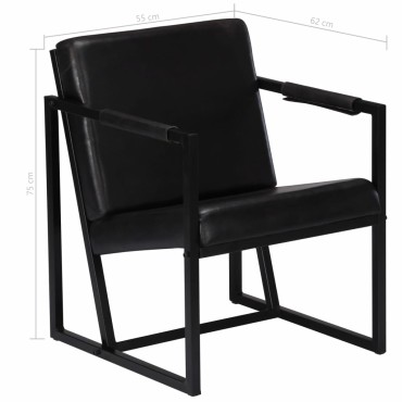 vidaXL Πολυθρόνα Μαύρη από Γνήσιο Δέρμα 55x62x75cm 1 τεμ.