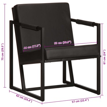 vidaXL Πολυθρόνα Μαύρη από Γνήσιο Δέρμα 55x62x75cm 1 τεμ.