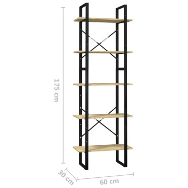 vidaXL Βιβλιοθήκη με 5 Ράφια 60x30x175cm από Ξύλο Πεύκου 1 τεμ.