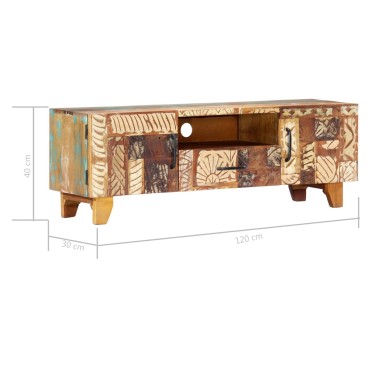 vidaXL Έπιπλο TV Σκαλισμένο στο Χέρι 120x30x40cm Μασίφ Ανακυκλ. Ξύλο