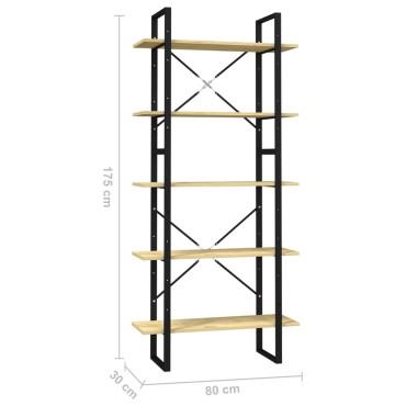 vidaXL Βιβλιοθήκη με 5 Ράφια 80x30x175cm από Ξύλο Πεύκου 1 τεμ.
