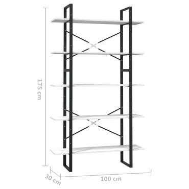 vidaXL Βιβλιοθήκη με 5 Ράφια Λευκή 100x30x175cm από Ξύλο Πεύκου 1 τεμ.