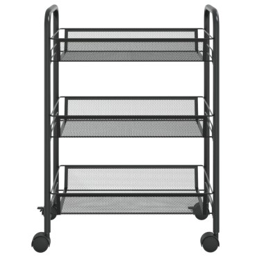 vidaXL Τρόλεϊ Κουζίνας 3 Επιπέδων Μαύρο 46x26x64cm Σιδερένιο 1 τεμ.