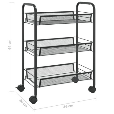 vidaXL Τρόλεϊ Κουζίνας 3 Επιπέδων Μαύρο 46x26x64cm Σιδερένιο 1 τεμ.