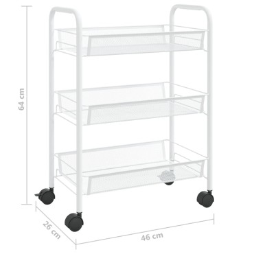 vidaXL Τρόλεϊ Κουζίνας 3 Επιπέδων Λευκό 46x26x64cm Σιδερένιο 1 τεμ.