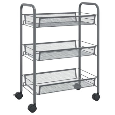 vidaXL Τρόλεϊ Κουζίνας 3 Επιπέδων Γκρι 46x26x64cm Σιδερένιο 1 τεμ.