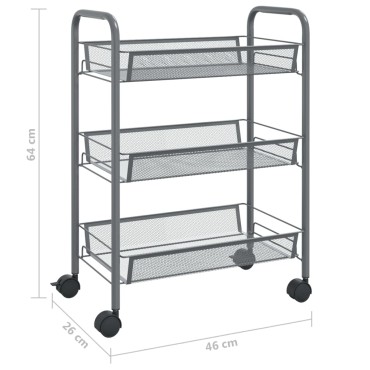 vidaXL Τρόλεϊ Κουζίνας 3 Επιπέδων Γκρι 46x26x64cm Σιδερένιο 1 τεμ.