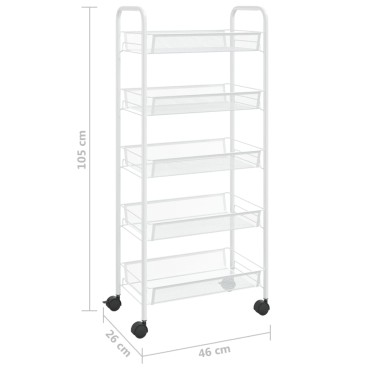 vidaXL Τρόλεϊ Κουζίνας 5 Επιπέδων Λευκό 46x26x105cm Σιδερένιο 1 τεμ.