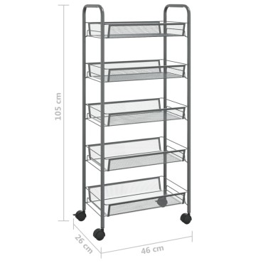 vidaXL Τρόλεϊ Κουζίνας 5 Επιπέδων Γκρι 46x26x105cm Σιδερένιο 1 τεμ.