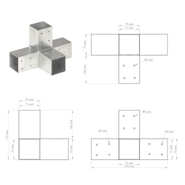 vidaXL Σύνδεσμοι Στύλου Σχήμαx4 τεμ. 71x71 χιλ. Γαλβανισμένο Μέταλλο