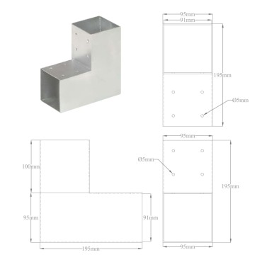 vidaXL Σύνδεσμοι Στύλου Σχήμα L 4 τεμ. 91x91 χιλ. Γαλβανισμένο Μέταλλο