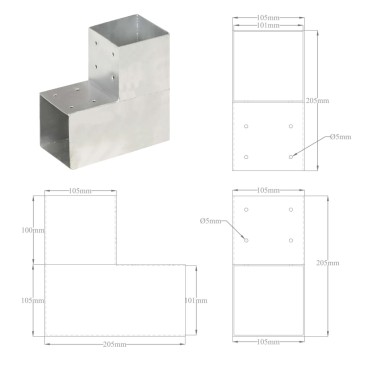 vidaXL Σύνδεσμοι Στύλου Σχήμα L 4 τεμ. 101x101 χιλ. Γαλβανισμ. Μέταλλο